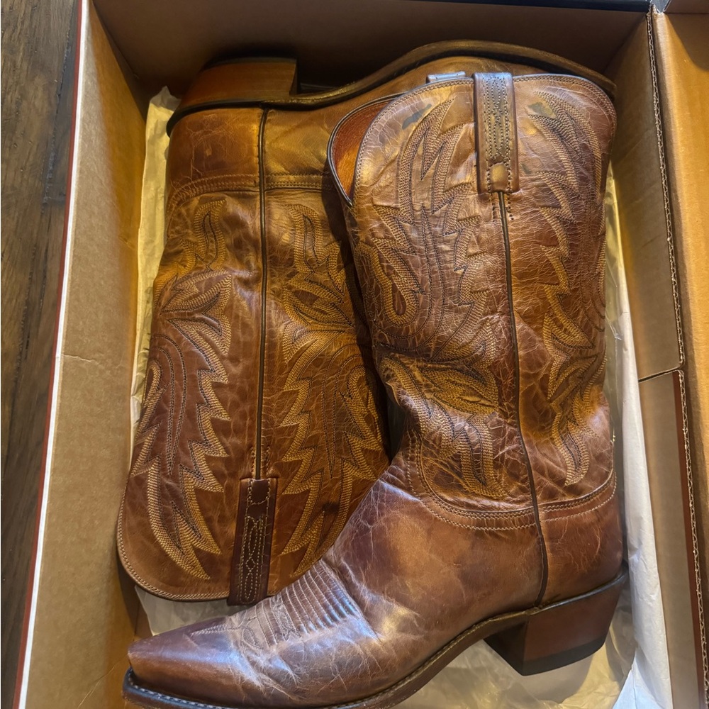 1883 by lucchese Brown Embroidered Leather Cowboy Boots w/box Tan Mad Dog Goat